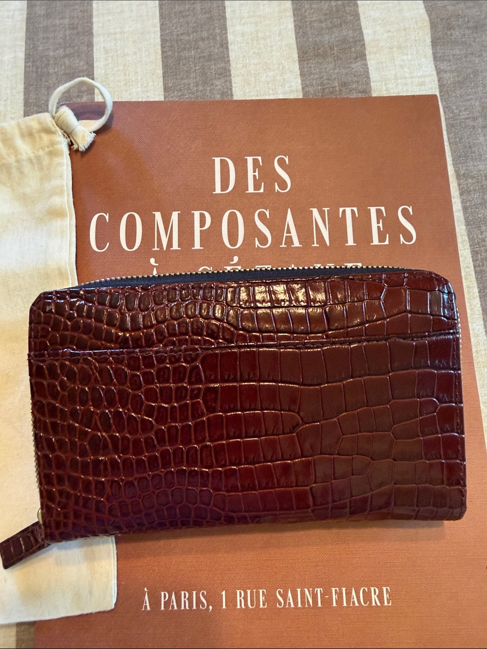 Sézane Croc-Embossed Leather Zip Wallet in Deep Burgundy - Picture 2 of 5